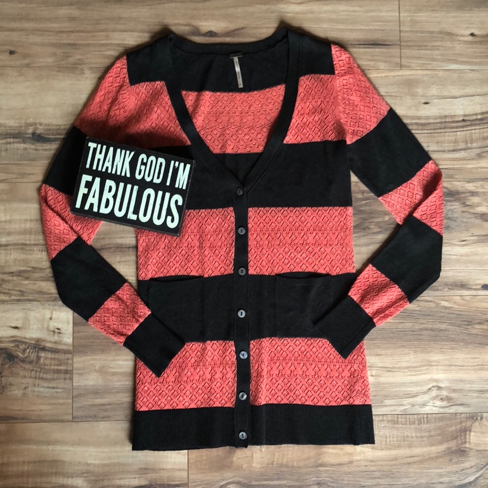 Boutique brand Gray & Coral Stripe Cardigan Medium